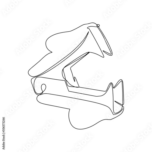 Anti-stapler stationery equipment for office papers. Isolated icon of anti stapler for removing staples from office documents. Vector sketch illustration isolated on white.