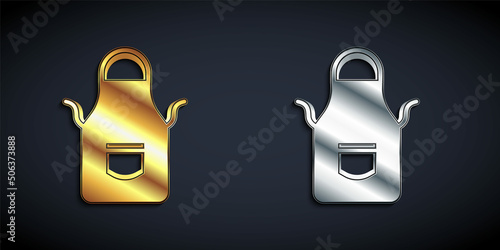 Gold and silver Blacksmith apron icon isolated on black background. Protective clothing and tool worker. Long shadow style. Vector
