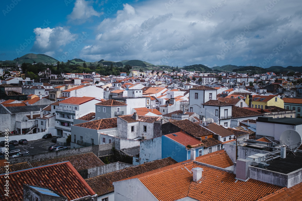View of rooftops in the center of Ponta Delgada - Azores, Portugal.