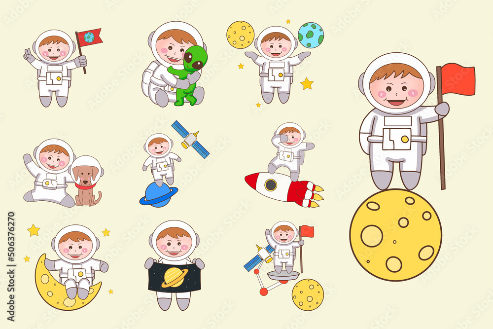 set of astronaut character illustration