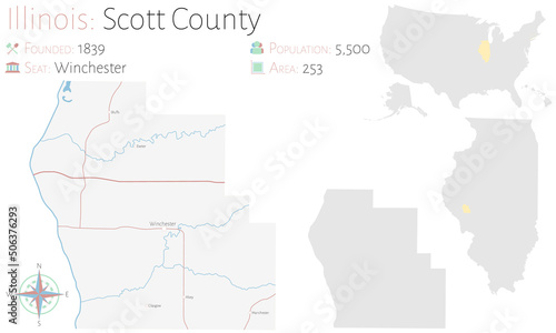 Large and detailed map of Scott county in Illinois  USA.