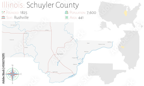 Large and detailed map of Schuyler county in Illinois, USA.