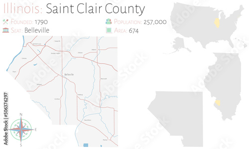 Large and detailed map of Saint Clair county in Illinois  USA.