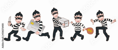 set of theft man character illustration stealing