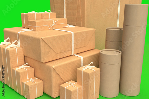 3D Illustration - Set of eco-friendly parcels in different kinds and sizes.