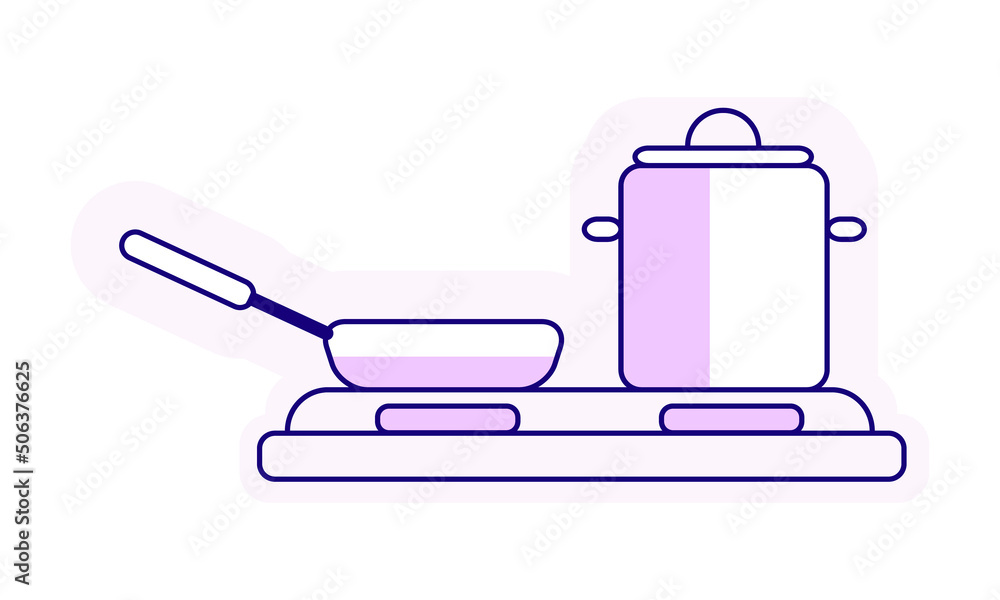 Obraz premium Kitchenware and electric range semi flat color vector element. Full sized object on white. Preparing food. Cooking at home simple cartoon style illustration for web graphic design and animation