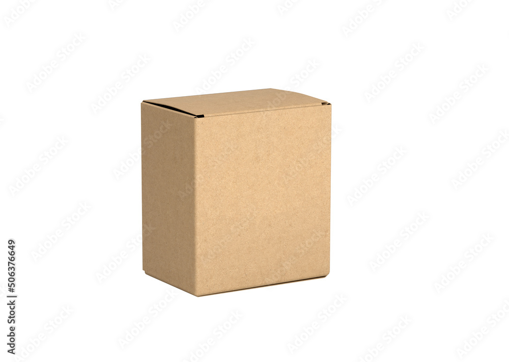 Brown kraft box packaging mockup isolated on white background. 3d rendering.perspective view, delivery box. Brown kraft box packaging mockup isolated on white background. 3d rendering.perspective view, delivery box.