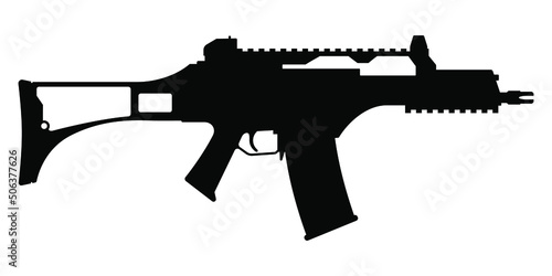 Gun icon isolated. Machine gun. Firearms. Submachine gun black sign. Vector illustration. Rifle icon