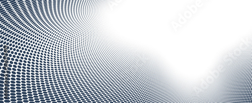 Black dots in 3D perspective vector abstract background, monochrome dotted pattern cool design, wave stream of science technology or business blank template for ads.