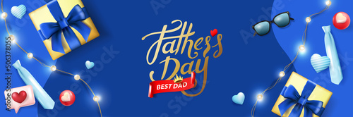 Father's Day greeting card with Father's Day calligraphy and gift item for dad