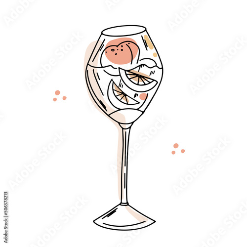 Cocktail in cartoon style. Have a drink. Alcoholic drink with ice cream in a glass. Hand drawn alcoholic drinks.
