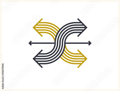 Arrow vector original logo isolated, pictogram symbol of double arrows dynamic sign, linear icon concept.