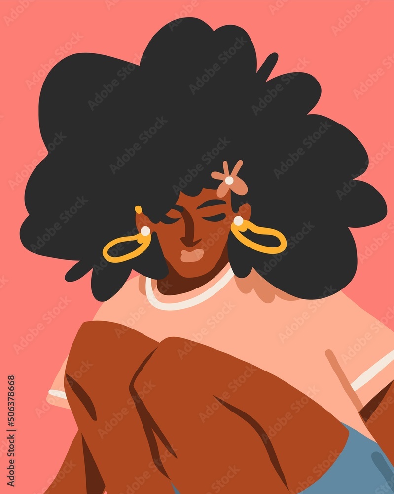 Hand drawn vector abstract flat stock modern graphic illustration character  of young summer retro vintage funky african american girl90s vintage avatar  print conceptretro vector modern woman design Stock Vector  Adobe Stock