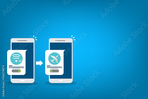 Airplane mode switched on. Air plane smartphone notice. Flat style vector illustration 