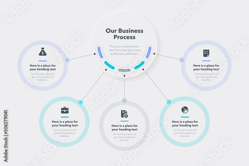 Simple business process template with five steps. Easy to use for your design or presentation.