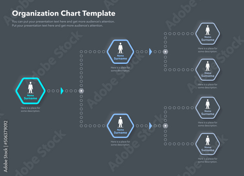 Modern infographic for company organizational structure - dark version. Easy to use for your website or presentation.
