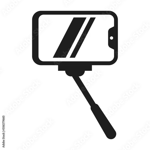 Monochrome selfie stick with smartphone icon vector mobile phone display for self photo shooting