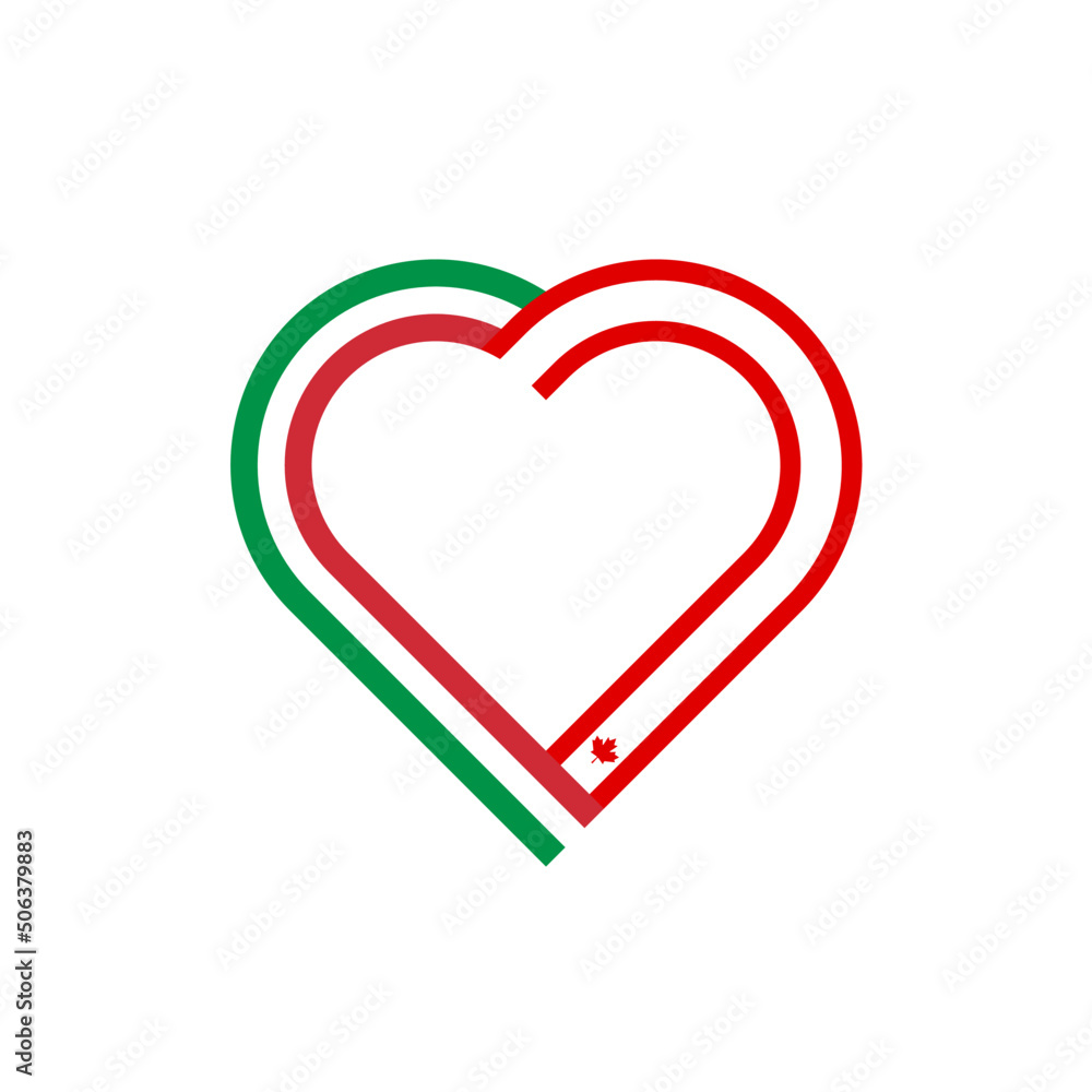 unity concept. heart ribbon icon of italy and canada flags. vector illustration isolated on white background unity concept. heart ribbon icon of italy and canada flags. vector illustration isolated on white background