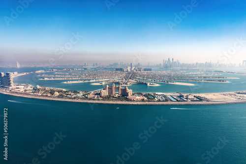 Dubai Palm Jumeirah island aerial view in United Arab Emirates