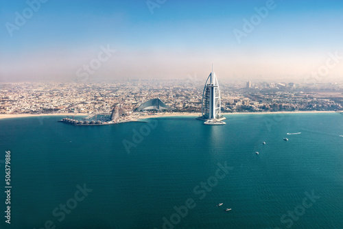Fototapeta Burj Al Arab hotel in Dubai UAE aerial view