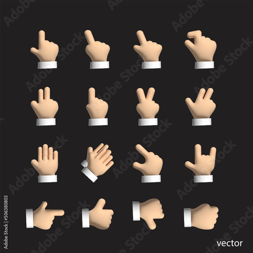 vector Hands collection d3  icon. Hand counting and hand gesture icon such as like, love, fist .  isolated background. illustration.