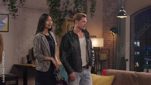 Wallpaper Mural Television Sitcom about Two Couples. Four Diverse Friends Talking in Living Room, Deciding to Go Out. Clever Dialogue Sketch Comedy Series Broadcasting on Network Channel, On Demand Streaming Service Torontodigital.ca