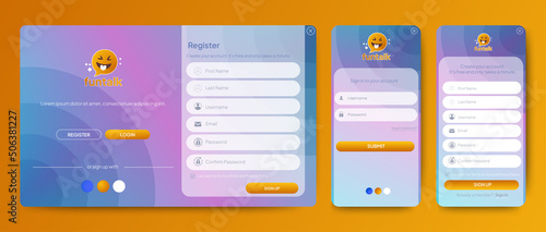 Set of Sign Up and Sign In forms. Blue gradient background with modern logo. Registration and login forms page. Professional web design, full set of elements. User-friendly design materials.