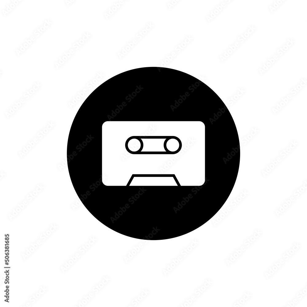 Cassette icon in black round Cassette icon in black round