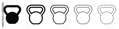 Kettlebell icon. Set of different kettlebell. Vector illustration. Kettlebell for a sports hall. Black linear signs