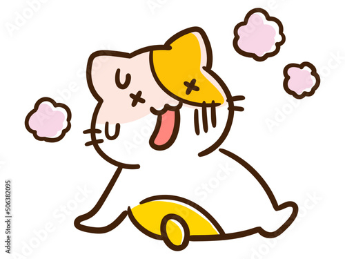 熱中症になるかわいいねこのキャラクターの手書き風イラスト