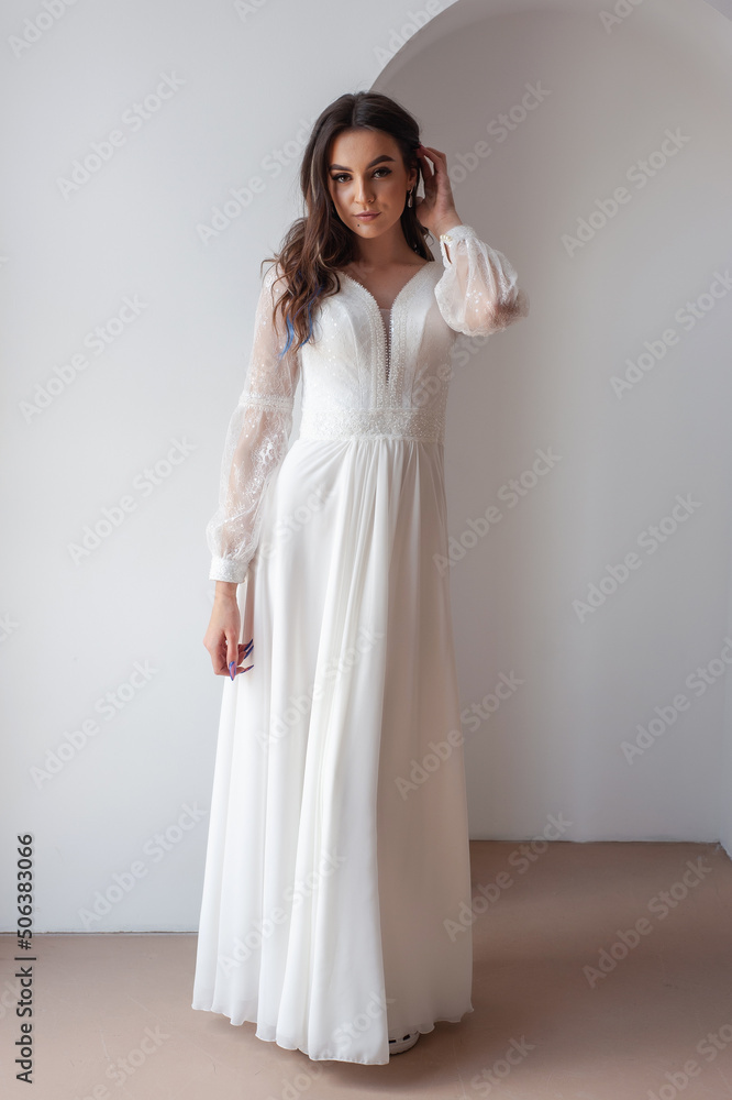 Portrait of beautiful bride. Wedding dress. Wedding decoration Portrait of beautiful bride. Wedding dress. Wedding decoration