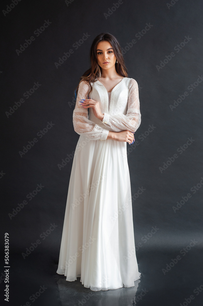Portrait of beautiful bride. Wedding dress. Wedding decoration Portrait of beautiful bride. Wedding dress. Wedding decoration