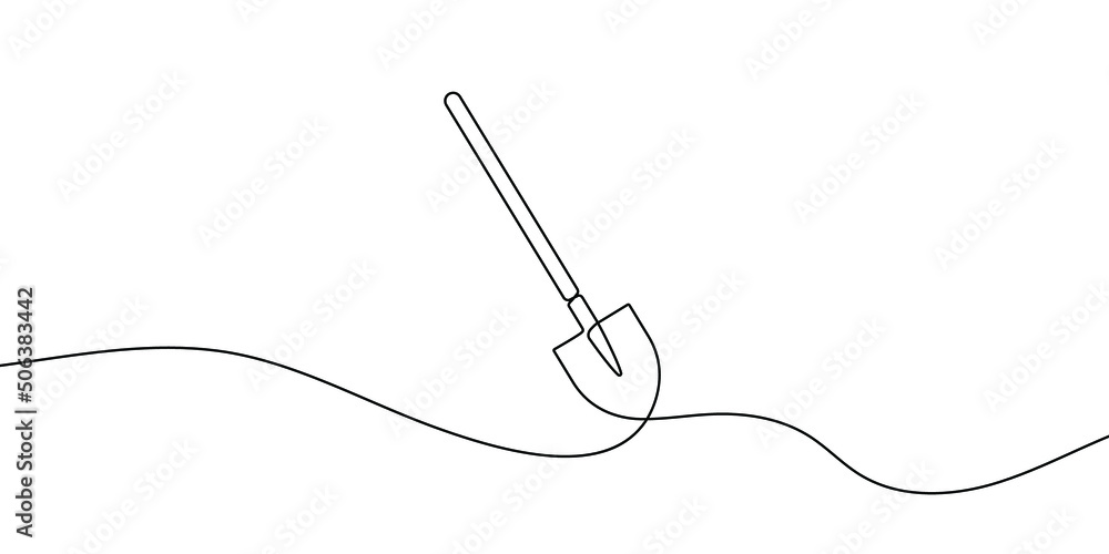 Obraz premium Continuous line drawing of shovel. Shovel linear icon. One line drawing background. Vector illustration. Shovel continuous line icon.