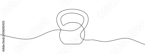 Continuous line drawing of kettlebell. Kettlebell linear icon. One line drawing background. Vector illustration. Kettlebell continuous line icon.