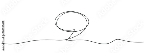 Continuous line drawing of speech bubble. One line drawing background. Vector illustration. Linear drawing of a speech bubble