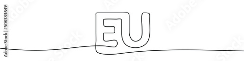 Continuous line drawing of the flag of EU. One line drawing background. Vector illustration. EU letters in a continuous line design.