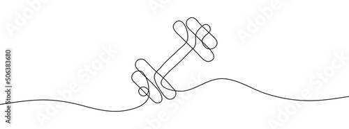 Continuous line drawing of dumbbell. Dumbbell linear icon. One line drawing background. Vector illustration. Dumbbell continuous line icon.