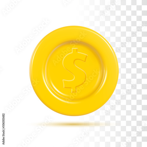 3d Dollar Coin. Vector Realistic Rendering. Concept Illustration Isolated On Transparent Background