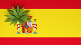 Cannabis plant and the Spanish flag. Horizontal composition. Isolated with clipping path.
