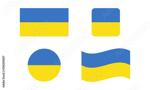 Flag of Ukraine. National symbol. Square, round and rectangular shape. The symbol of the Ukrainian flag. Blue-yellow illustration.