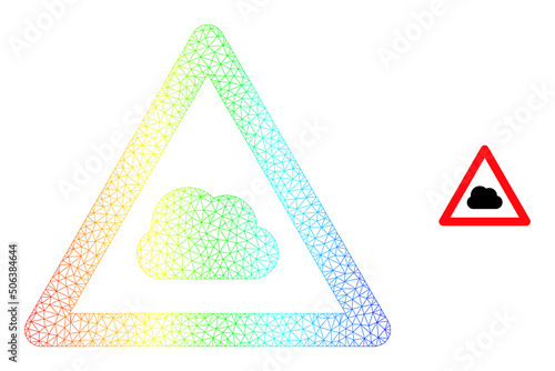 Rainbow colorful mesh cloud warning. Vector model is based on cloud warning icon. Vibrant carcass mesh icon.