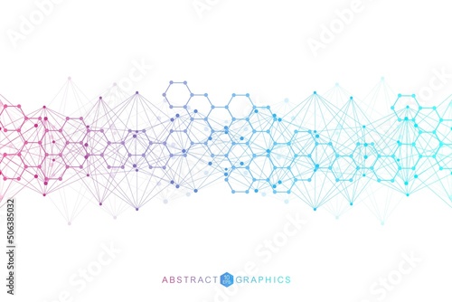 Structure molecule and communication. Dna, atom, neurons. Scientific concept for your design. Connected lines with dots. Medical, technology, chemistry, science background. Vector illustration