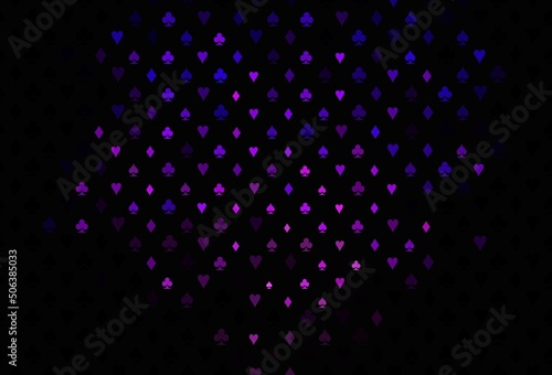 Dark pink  blue vector background with cards signs.