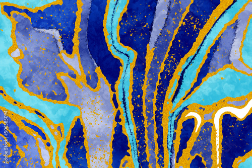 Water ink with gold lines on Marble Texture with Abstract Ink and Veins on stone and rocks