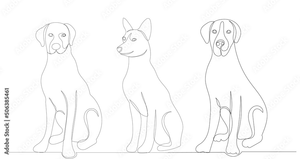 Fototapeta premium dogs drawing in one continuous line, isolated, vector