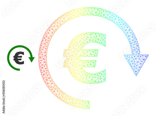 Spectrum colorful mesh Euro repay. Vector model is created from Euro repay icon. Colorful frame mesh icon.