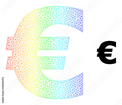 Spectrum colorful network Euro symbol. Vector model based on Euro symbol icon. Colorful carcass polygonal icon.