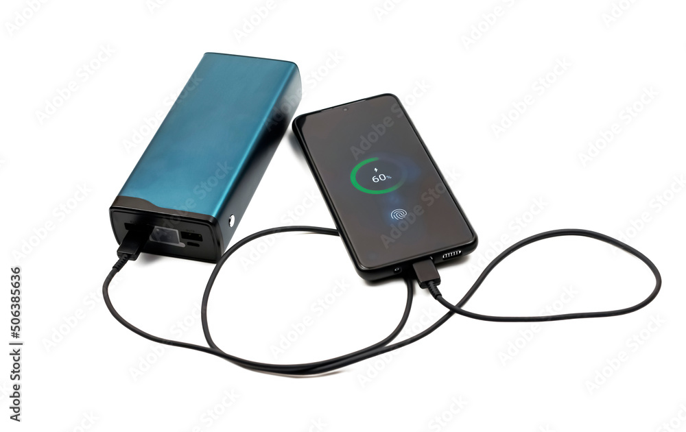 Charging a mobile phone with a power bank Charging a mobile phone with a power bank