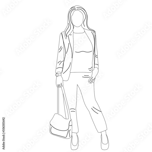 woman with a bag sketch, outline, isolated, vector