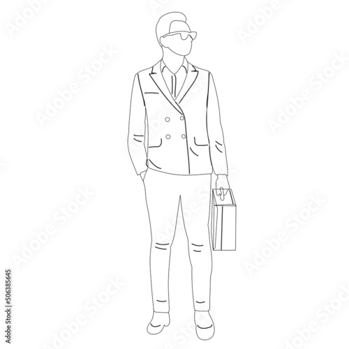 man with a briefcase sketch, outline, isolated, vector